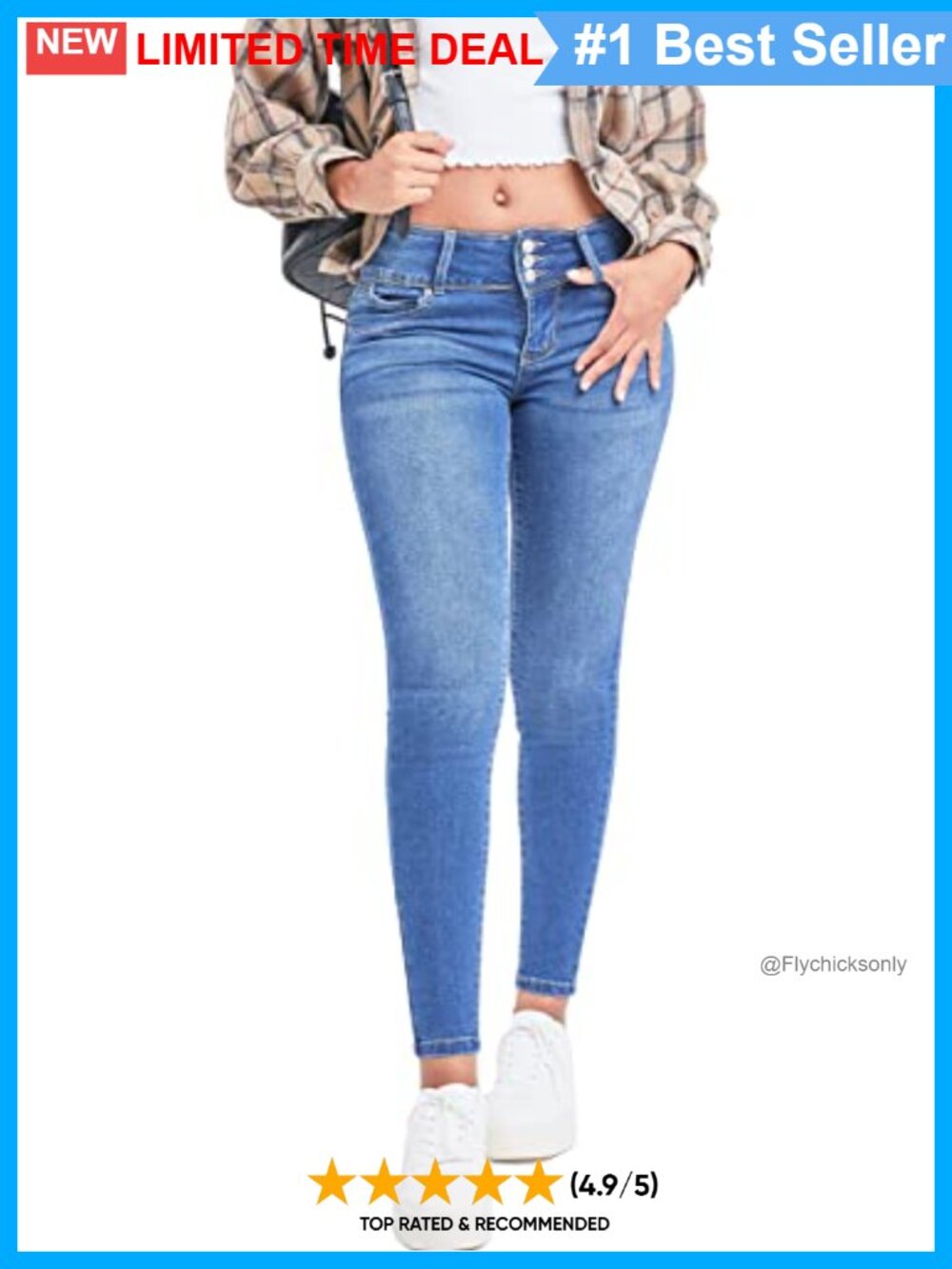 Mid-Rise Wannabettabutt 3-Button Skinny Jeans Recycled Fibers